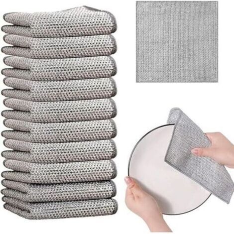 10 pièces Chiffon de Nettoyage en métal, Chiffon de Nettoyage en Fibres métalliques, Chiffon de Nettoyage en métal Anti-Rayures, Chiffons à Vaisselle Polyvalents en Fil réutilisables (Double Couche) (1/4)