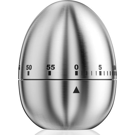 Temporizador de huevos - Temporizador de cocina mecánico - Para cocinar y hornear - Acero inoxidable - 60 minutos - Color plata (1/5)