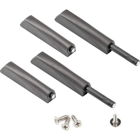Lot de 4 loquets magnétiques à pousser pour portes de placard et tiroirs, noir, quincaillerie encastrée pour cuisine, ouverture par pression et toucher. (1/5)