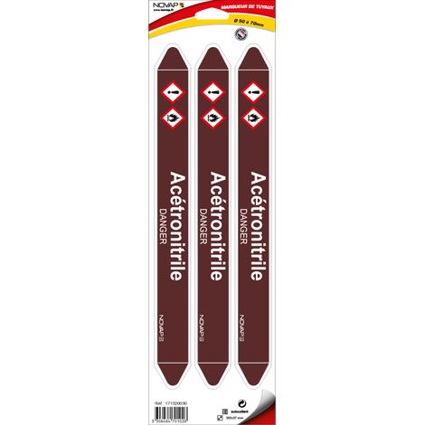 Planche de 3 marqueurs de tuyauterie 355 x 37 mm pour Ø 50 à 70 mm - Acétronitrile - 4701028