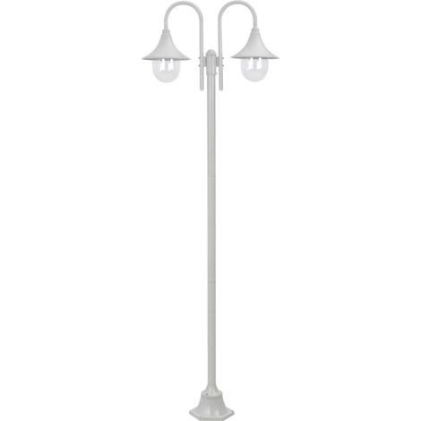 Lampadaire de jardin Lampe sur Pied d'extérieur  Lampe De Jardin E27 220 cm Aluminium 2 lanternes Blanc 38865 (1/4)