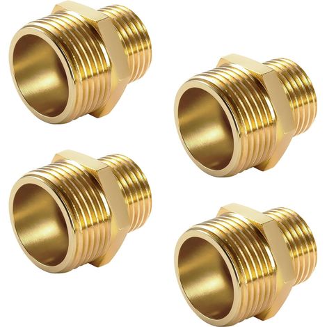4 Pieces 1/2 to 3/4 Coupling, Reduction 3/4 to 1/2, Brass Double Reducer Nipple 1/2 Inch to 3/4 Inch, Hexagonal Outdoor Thread, Suitable for Drinking Water, Plumbing and Solar Systems (1/5)