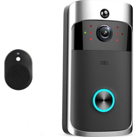 (Schwarz) Kabellose WLAN-Türklingel mit Nachtsicht, Bewegungserkennung und Kamera für das Smartphone (Schwarzes Set) (1/5)