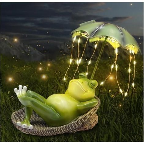 Grenouille Solaire Jardin Décor Statue Extérieur Parapluie Grenouille LED Sculptures Imperméables,Mignonnes Grenouilles (1/5)