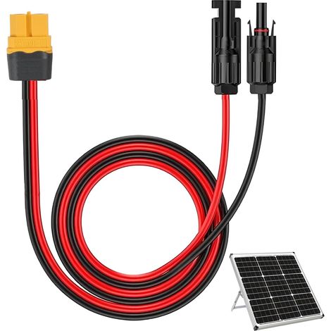 Câble solaire avec fiche XT60,Câble de charge solaire 12 AWG 1 m,Rallonge Panneau Solaire vers Générateur Portable - Fil Cuivre Étamé 30A - Connecteur Robuste et Étanche pour Central (1/5)