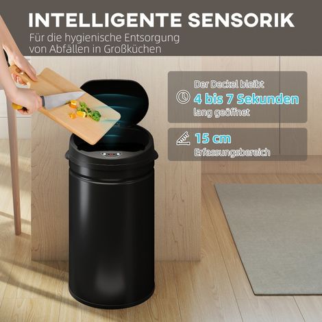 Poubelle intelligente 30L avec capteur infrarouge, couvercle à fermeture silencieuse, acier inoxydable brossé, usage sans contact pour cuisine moderne et hygiénique. (1/5)