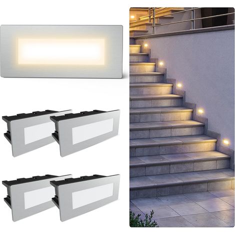 Piko-S Lot de 5 appliques murales LED d'extérieur en acier inoxydable brossé – Éclairage d'escalier Spot avec IP65 230 V 1,5 W Blanc neutre (1/5)