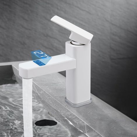 Waschbecken Armaturen, Waschbeckenarmatur G1/2 mit 2 Schläuche, Mischbatterie Waschbecken mit Digitale LED-Temperaturanzeige, Armatur für Waschbecken Badezimmer, Einhebelmischer (1/5)
