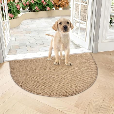 Paillasson semi-circulaire pour l'intérieur - Antidérapant - Pour l'intérieur et l'extérieur - Lavable - En polyester - Pour l'entrée et la porte d'entrée - Marron - 50 x 80 cm (1/5)