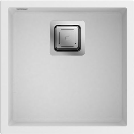 Granitspüle - Spülbecken - Küchenspüle - 44 x 44 cm - Weiß - Einbauspüle - Hochwertig, Kratzfest, Modern, mit Siphon, Qube 44 (1/5)