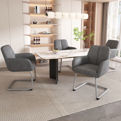 Silla comedor tapizada con brazos y patas curvas gris OKMYHOME (1/5)
