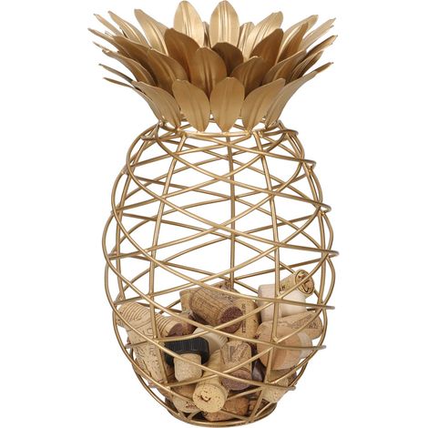 BarCraft Porta Tappi in Sughero a Forma di Ananas in Metallo, Color Oro, 20 x 28 cm (1/4)