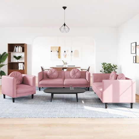 Juego de sofás con cojines 3 piezas terciopelo rosa