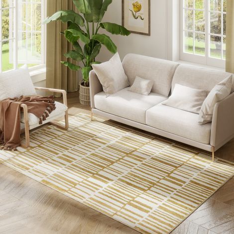 Tapis de salon 170 x 120 cm, lavable en machine, à poils courts, style moderne, couleur crème, idéal pour le salon ou la chambre. (1/5)