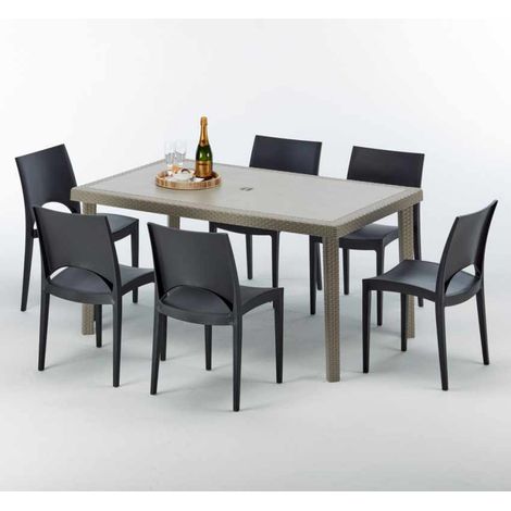 Tavolo Rettangolare Beige 150x90 cm con 6 Sedie Colorate Marion