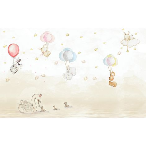 Papier peint panoramique Enfants - Ballons Animaux - 260 cm x 163 cm (1/2)