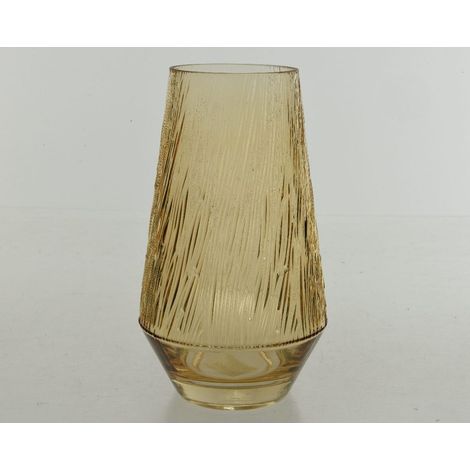 VASO IN VETRO D.14XH25CM MARRONE CON EFFETTO STRIA