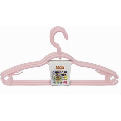 TRADE SHOP - Set 3 Pz Grucce In Plastica Stampelle Appendi Abiti Pantaloni Giacche Rosa 79333 -
