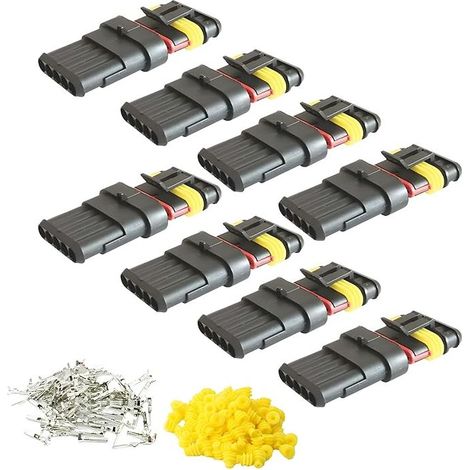 CESFONJER Waterproof Connector, Electrical Plug Male and Female, AWG Waterproof Electrical Connector for Motorcycle Scooter Auto Truck Marine Wire Harness Sockets (5 Pin × 8 Sets)