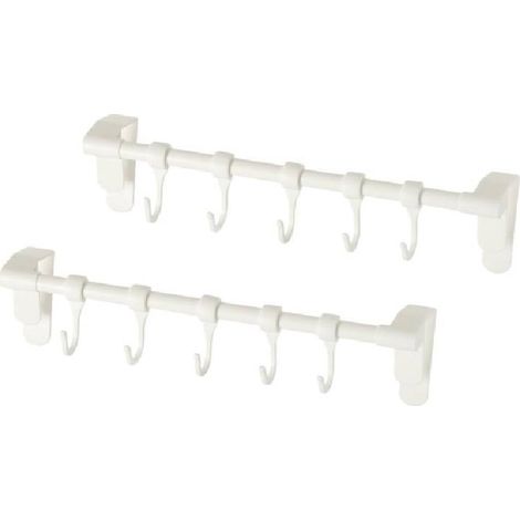 Porte-serviettes pour portes de placards de cuisine- 5 crochets- plastique blanc- conception suspendue- robuste et durable- convient au rangement dans la cuisine et la salle de bain. (Lot de 2) (1/5)