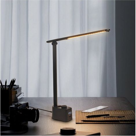 Lampada da scrivania a LED con portapenne, 5 temperature di colore, pieghevole, dimmerabile e ruotabile a 180°, delicata per gli occhi, alimentata tramite USB, ideale per casa, ufficio e studio. (1/5)