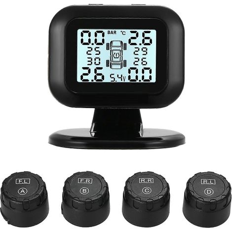 Sistema de monitoreo de presión de neumáticos TPMS inalámbrico con pantalla LCD en tiempo real, 4 sensores externos y función de alarma. (1/2)