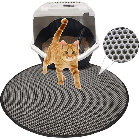 1 - Tapis De Litière Pour Chat - Tapis Anti-éparpillement - Design Nid D&39abeille Double Couche - Imperméable Et Lavable - Pour Maison - Gris - 58x58 Cm (1/5)