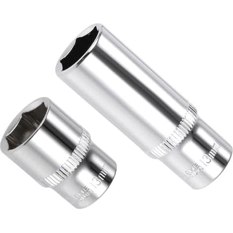 6-Punkt-Steckdose, 1/4" Antrieb 13mm tief, poliertes verchromtes CR-V-Metrisches Tief- und Flachschlag-Steckdosen-Set - (für Ratschen Autoreparatur), 2 Stück