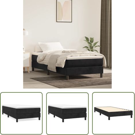 The Living Store Cadre de lit sans matelas noir 90x200 cm velours - Cadre De Lit - Lit Double - Lit Velours - Literie - Meuble Chambre (1/5)