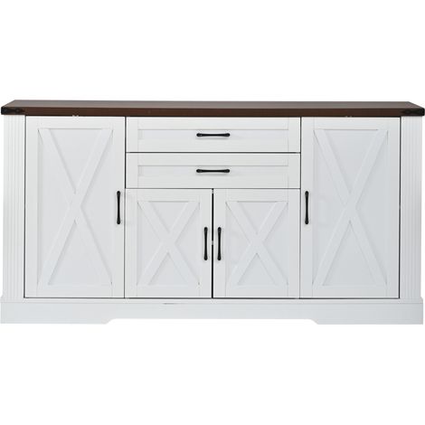 Aparador blanco 160x39x81,5 cm en MDF y aglomerado con 4 puertas y 2 cajones MODENUIT (1/5)