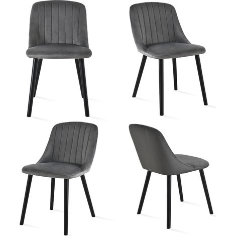 Goeurvant Chaises de salle à manger modernes avec coussin d'assise épais, dossier ergonomique et pieds en bois, Style et confort réunis - Lot de 4 - Gris foncé, pieds noirs - Velours