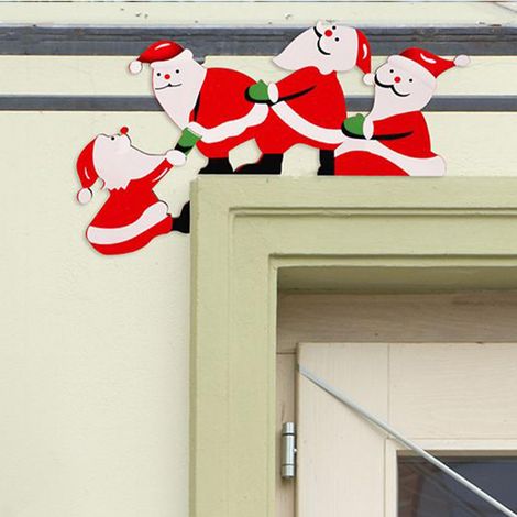 Set di 2 decorazioni in legno per porte e finestre, decorazioni angolari per la casa, Babbo Natale, renne, camino per feste, case e feste (1/4)