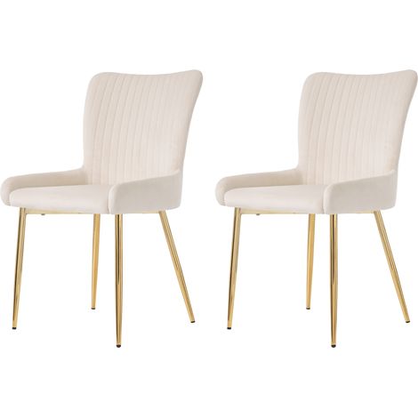 CAIziLot de 2 chaises en velours beige, pieds métal dorés, luxe (1/5)