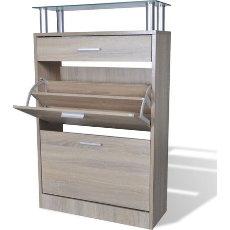 vidaXL Scarpiera con 1 Cassetto e Mensola Vetro Sopra in Legno Rovere (1/5)