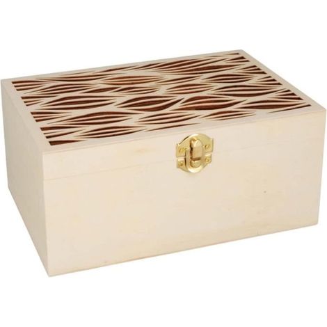 Boîte à thé en bois - Boho - Petites vagues - 9,5 x 21 x 14,2 cm - 6 casiers