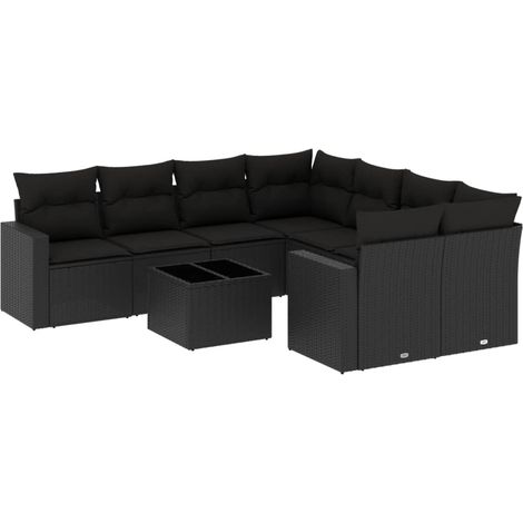 Maison Exclusive - 9-tlg. Garten-Sofagarnitur mit Kissen Schwarz