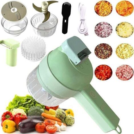 4 in 1 Portable Electric Vegetable Cutter Set Multifunctional Electric Garlic Chopper for Chili Ginger Pepper Onions (1/4)