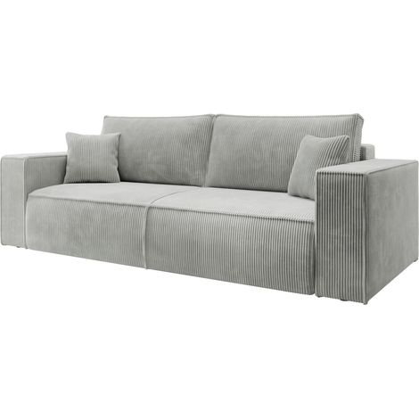 Selsey FARESE - Sofa mit Schlaffunktion, Stauraum und Cordbezug, Hellgrau (1/5)