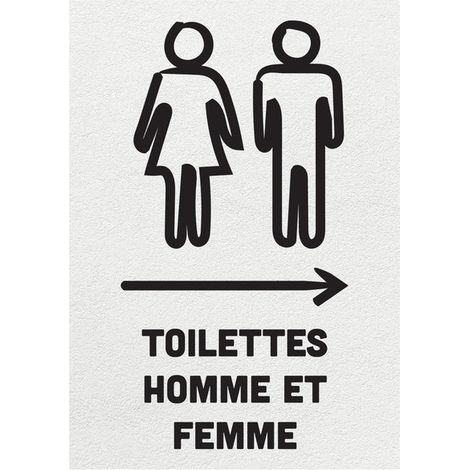 Sticker autocollant "TOILETTES HOMME ET FEMME" flèche à droite format A5 fond blanc (1/2)