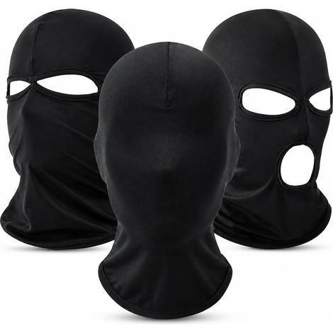 3 Pièces Cagoule Noire, Balaclava Fine Respirante pour Femme Homme, Masque Visage Élastique pour Ski Vélo Moto Outdoor Halloween Accessoire Costume (1/2)