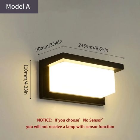 (Modèle A - Blanc froid - Capteur radar) Applique murale LED extérieure avec détecteur de mouvement PIR, AC85-265V, ABS étanche, style moderne, pour intérieur, balcon, porche ou jardin. Décoration idé (1/5)