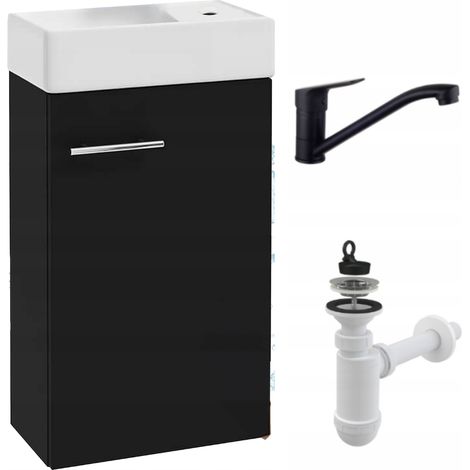 Badezimmermöbel – 40 cm – Schwarze Armatur – Wandwaschbecken – Keramikwaschbecken