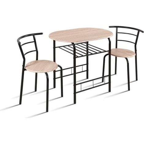 Tavolo da pranzo ovale con griglia portaoggetti e 2 sedie collezione STUDENT, piccolo spazio, rovere sonoma, piede in metallo grigio nero.