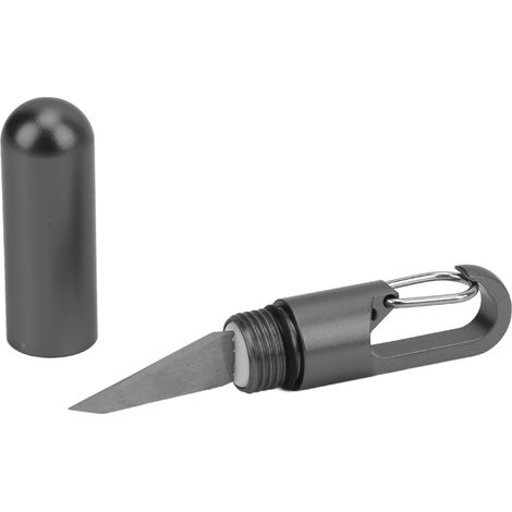 Mini-Multifunktionsmesser mit Schlüsselring und Öse zum Öffnen von Paketen und Papieren. Aus Aluminiumlegierung und schwarzem Edelstahl mit Schutzplatte. (1/4)