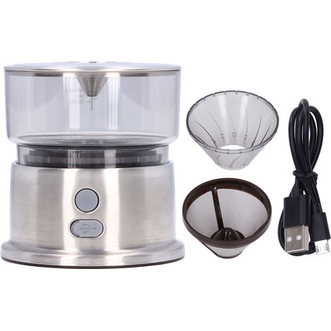 Cafetière électrique portable en acier inoxydable avec filtre, chargement USB et capacité de 160 ml, idéale pour la maison et les voyages. (1/5)