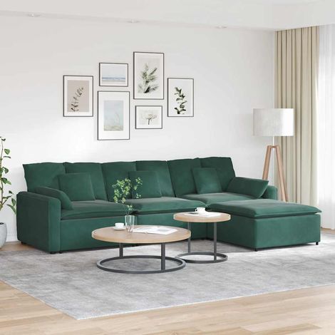 Modulares Sofa mit Fußhocker und Kissen Dunkelgrün vidaXL (1/5)