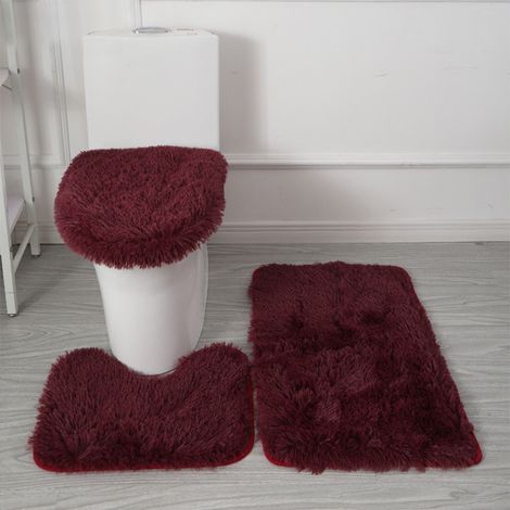 Tapis De Salle De Bain - 3 Pièces - Microfibre - Non Glissant - Absorbant - Pour Baignoire Douche Lavabo - 50x80 cm 50x45 cm 50x40 cm - Vin (1/5)