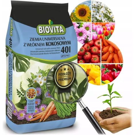 Terreau universel à la fibre de coco pour légumes et fleurs Premium 40 l Biovita
