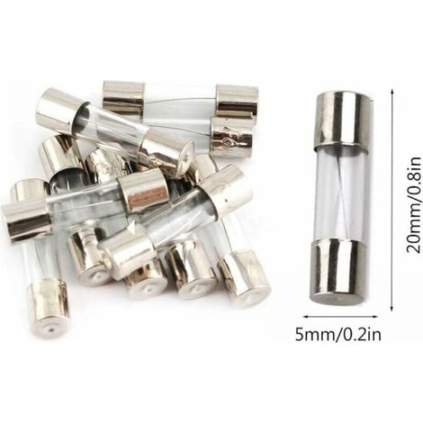 100 fusibles verre 5x20mm en boite Fusible 0.2A 20A,Kits de fusibles bricolage fusibles de Tube de verre soufflage rapide for fournitures mnagres Fusible action rapide (1/3)