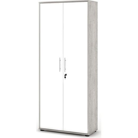 Armadio Multiuso 2 Ante Saponara, Cassetti, 4 Ripiani, 2 Ante, 79x188h cm Grigio Cemento